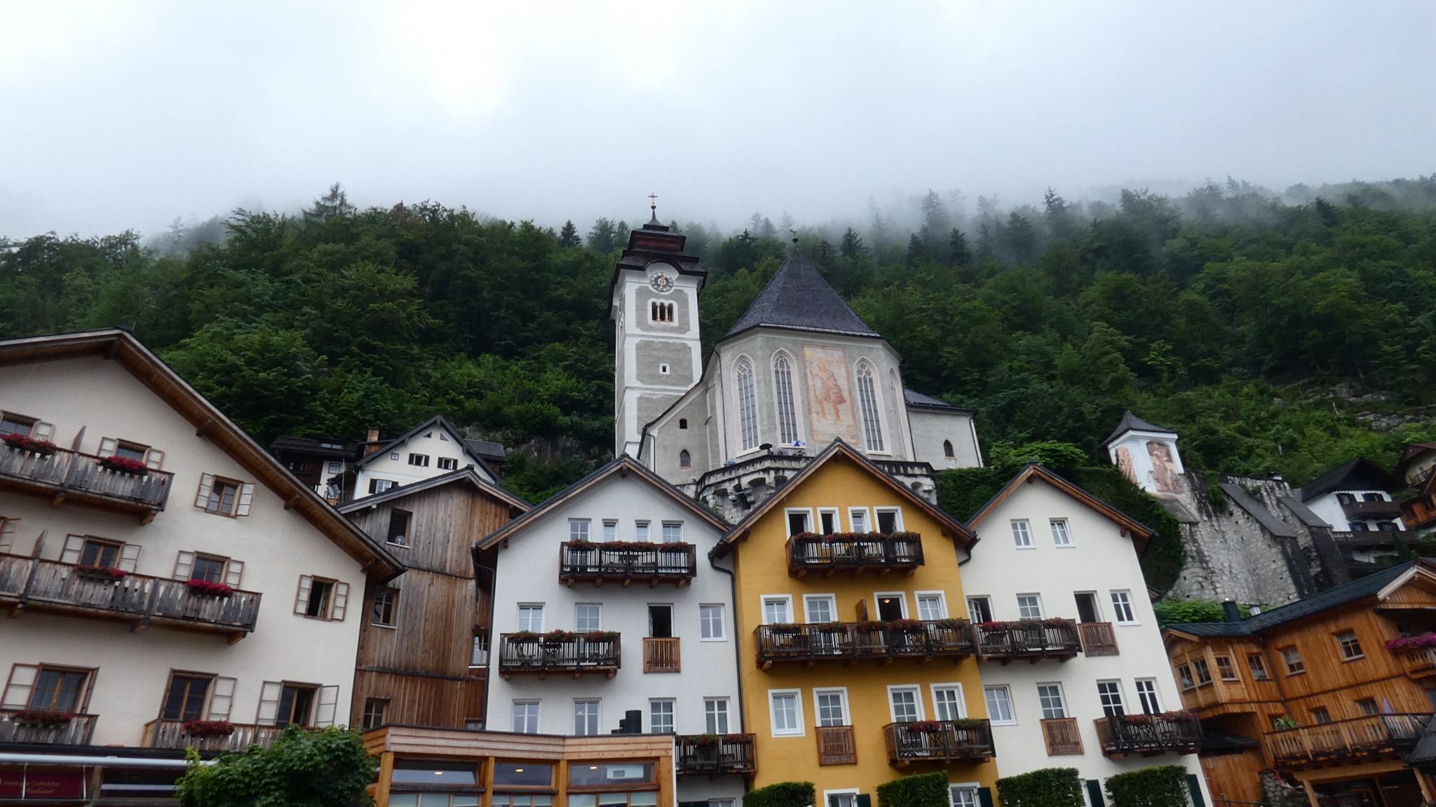 hallstatt village with woodland behind