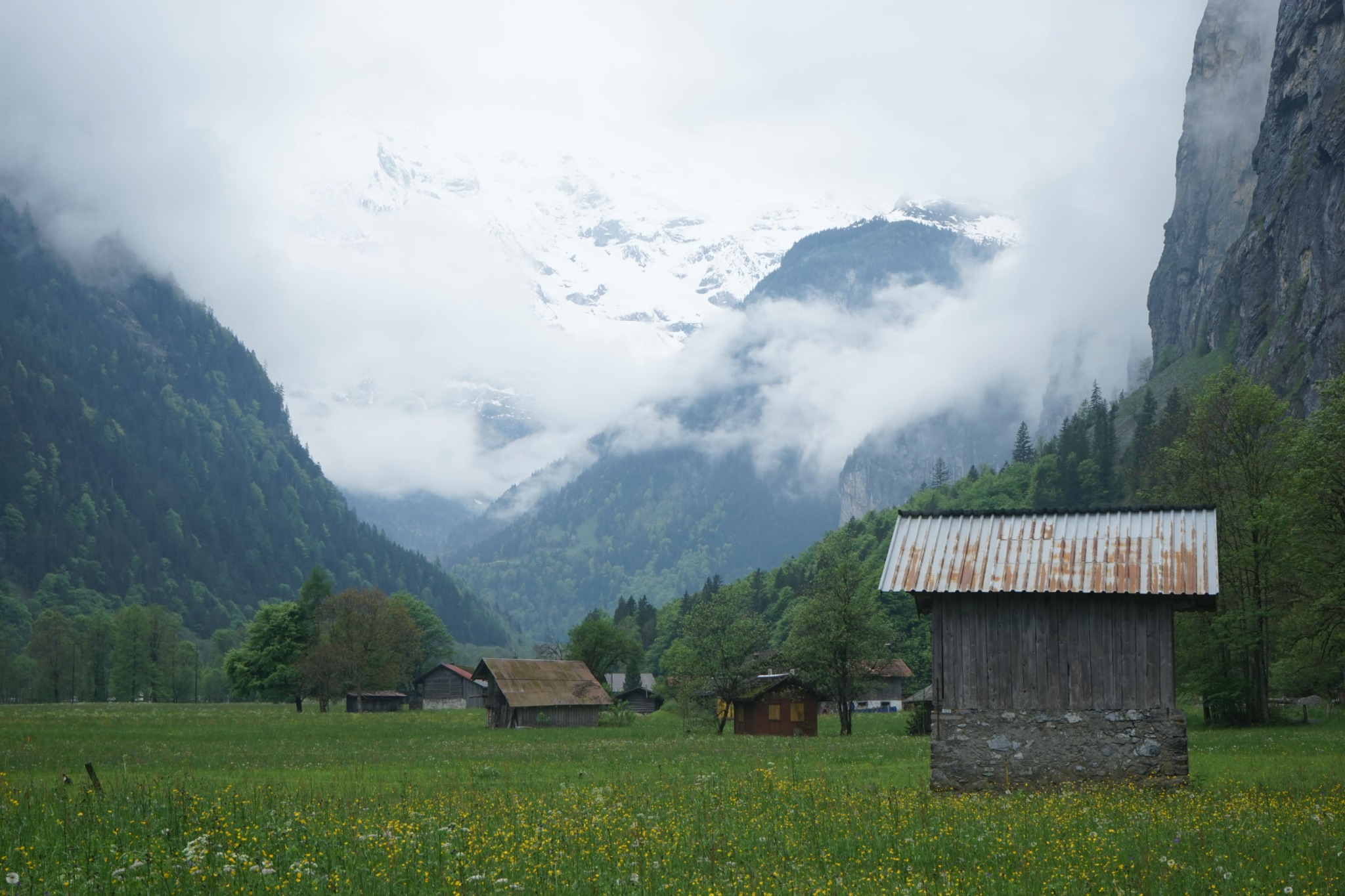 cabins in field in lauterbrunnen